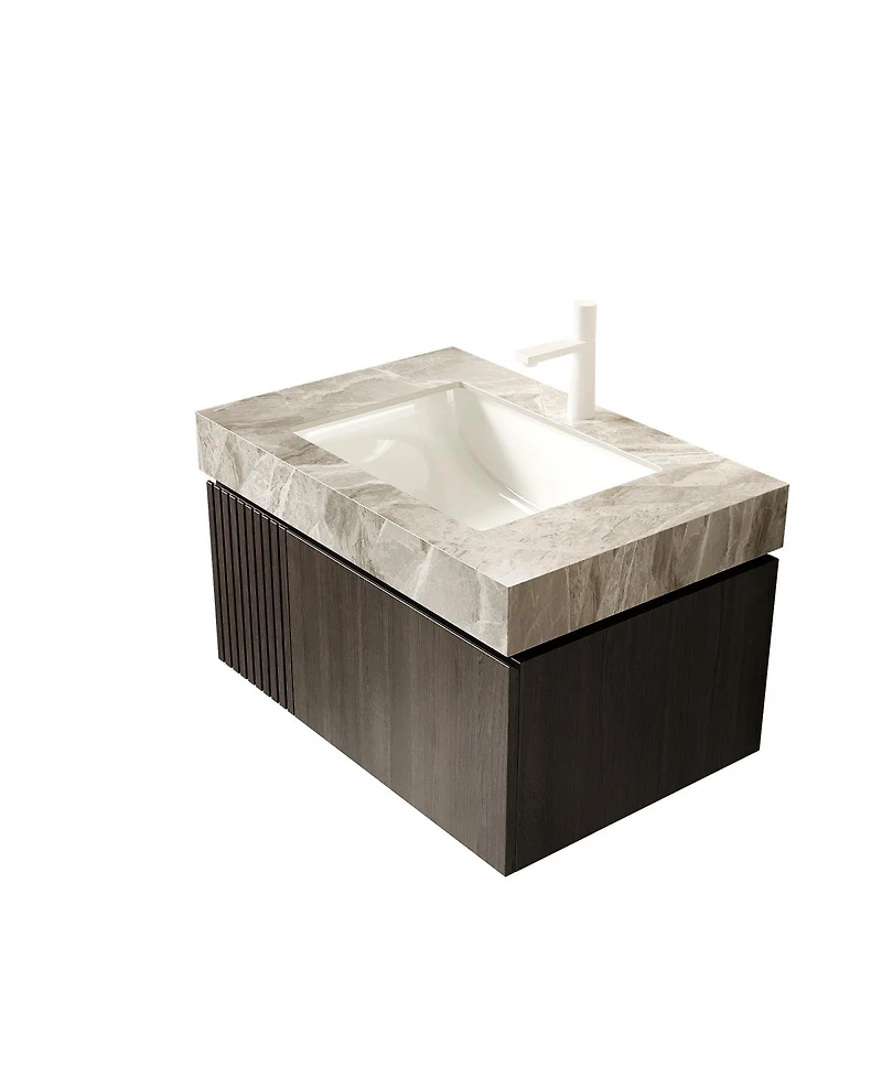 Sillysis Floating Bathroom Vanity with Italian Sintered Stone Top, Plywood Cabinet, Ceramic Sink, Soft Close Storage