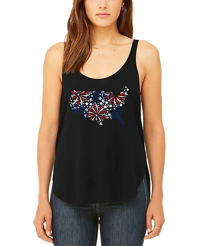 La Pop Art Women's Usa Fireworks Premium Word Flowy Tank Top