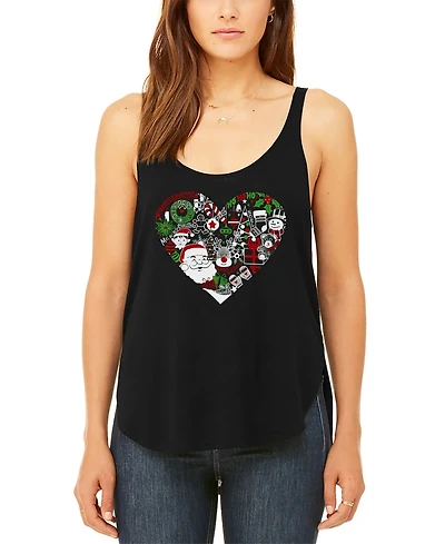 La Pop Art Women's Christmas Themed Heart Premium Word Flowy Tank Top