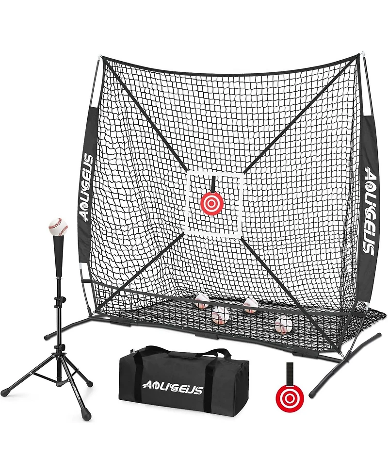 Aoligeijs Baseball Softball Practice Net,Pitching Net,Batting Net,with Bonus Strike Zone,Target and Bow Frame,for Hitting,Pitching,Catching