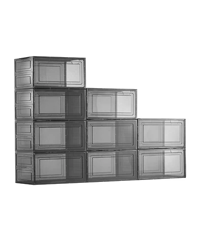 Gouun Clear Stackable Shoe Boxes with Magnetic Door, 9 Pack, Fits Us Size 13