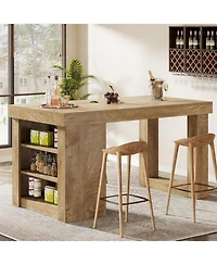 Tribesigns Wooden Farmhouse Bar Table, 55" Large Counter Height Table with Storage Shelves, Modern Home Bar Furniture