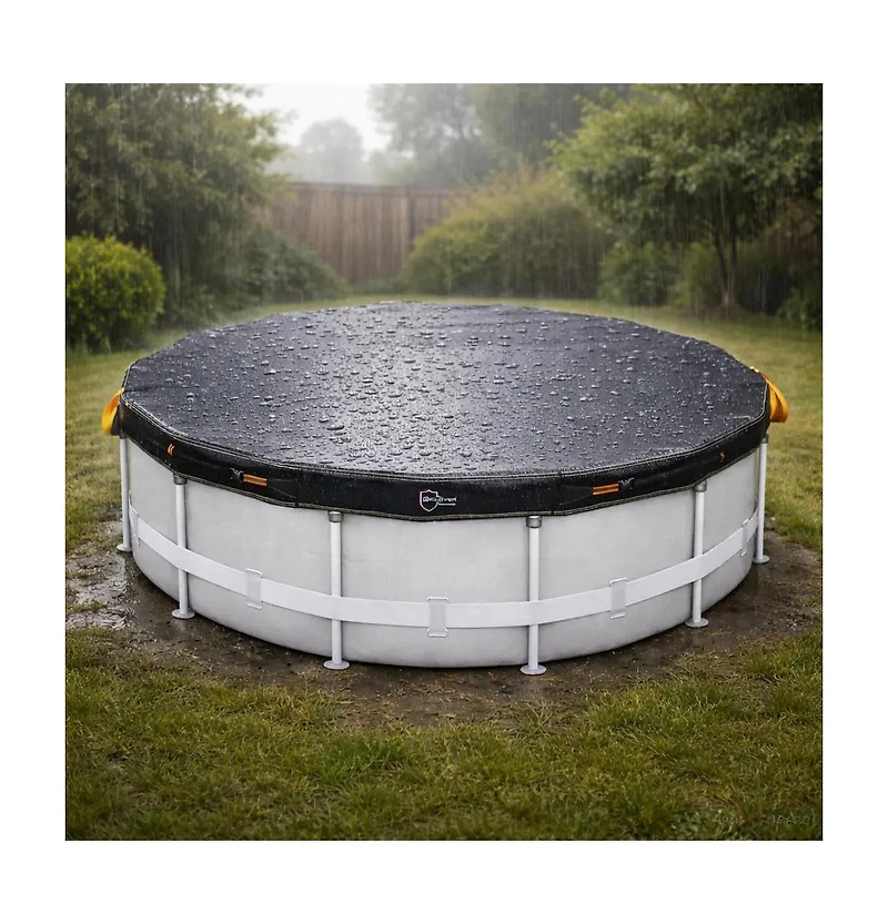 Ic Iclover ft Round Pool Cover for Above Ground Pools, 500D Waterproof Heavy-Duty Protector with Windproof Straps