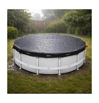 Ic Iclover ft Round Pool Cover for Above Ground Pools, 500D Waterproof Heavy-Duty Protector with Windproof Straps