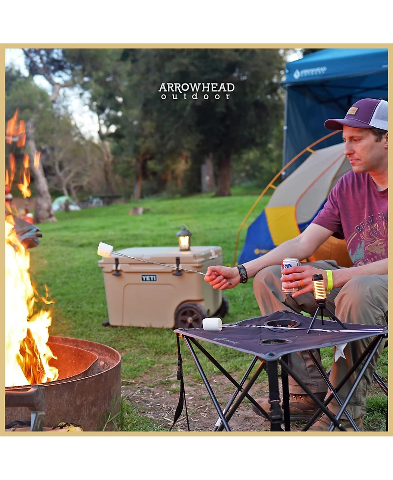 Arrowhead Outdoor 26" Heavy-Duty Portable Folding Camping Table, Square 600D Canvas Top, 2 Cup Holders, Steel Frame, Carry Bag, 2-Pack