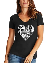 La Pop Art Women's Musical Instrument Heart Word V-Neck T-shirt