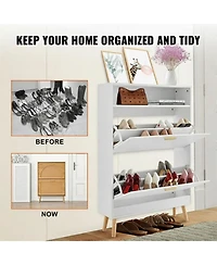 Gouun Slim Shoe Cabinet with 2 Flip Drawers and Top Cubby