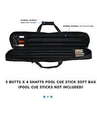 Gse Games & Sports Expert 3x4 Soft Pool Cue Case Billiard Pool Cue Stick Carrying Bag- Holds 3 Butts and 4 Shafts