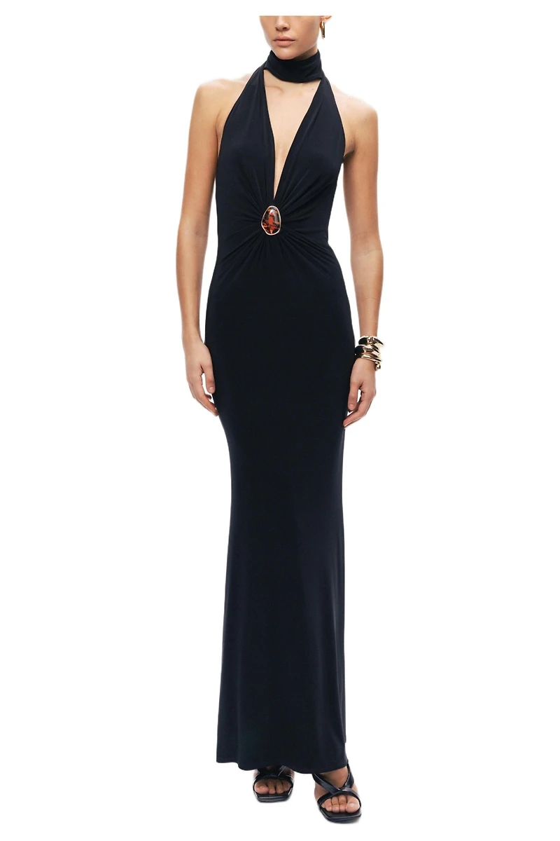 Nocturne Women's Halter-Neck Draped Maxi Dress