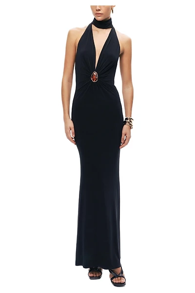 Nocturne Women's Halter-Neck Draped Maxi Dress