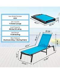 Gouun 5-Position Aluminum Patio Chaise Lounge, Folding Pool Recliner, 400 lbs