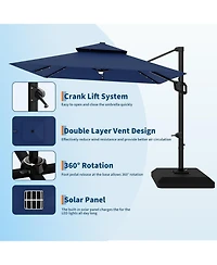 gaomon 10 ft Solar Lights Cantilever Patio Umbrella with Base Included, 360degree(s) Rotation Offset Umbrella, Easy Crank and Tilt Adjustment