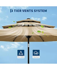gaomon 10Ft 3-Tier Patio Umbrella, Outdoor Table Umbrella with Vents, Easy Crank and Push Button Tilt, Market Umbrella with 8 Sturdy Ribs for Pool