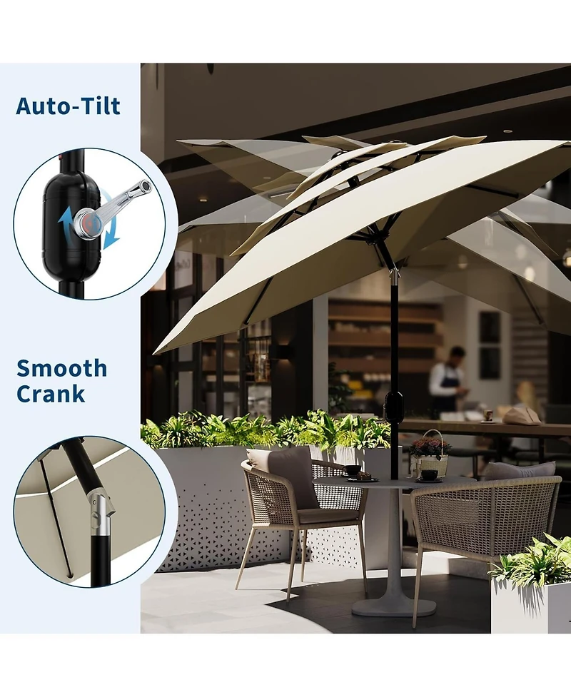 gaomon 10Ft 3-Tier Patio Umbrella, Outdoor Table Umbrella with Vents, Easy Crank and Push Button Tilt, Market 8 Sturdy Ribs for Pool