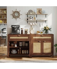 Gouun Sideboard Storage Cabinet with Rattan Doors and Drawer, 31 x 14.5 x 32 in