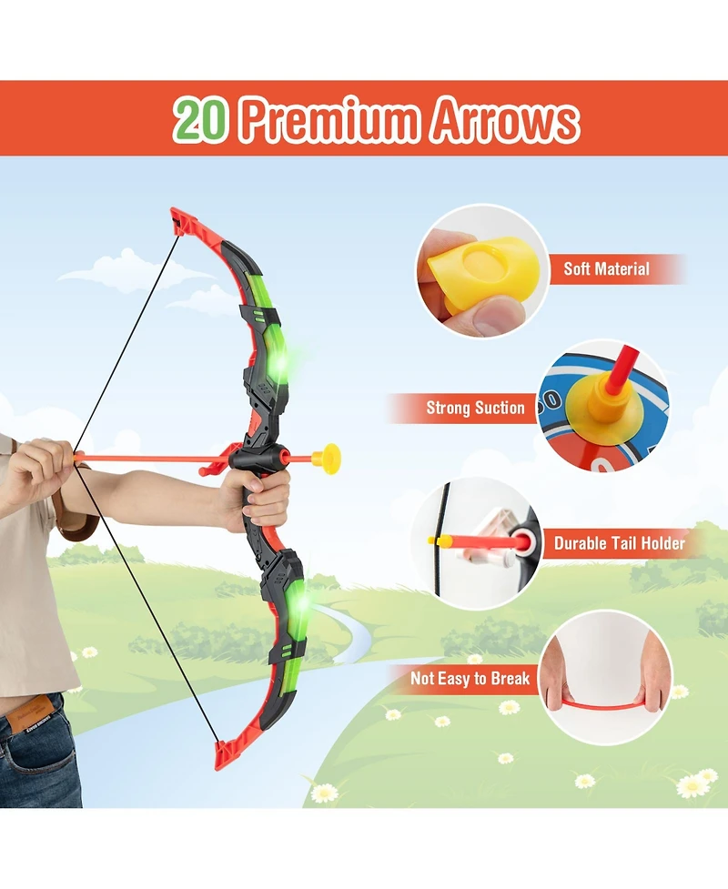 Slickblue Youth Archery Bow Set with Led Light Up Bow and 20 Suction Cup Arrows for Kids