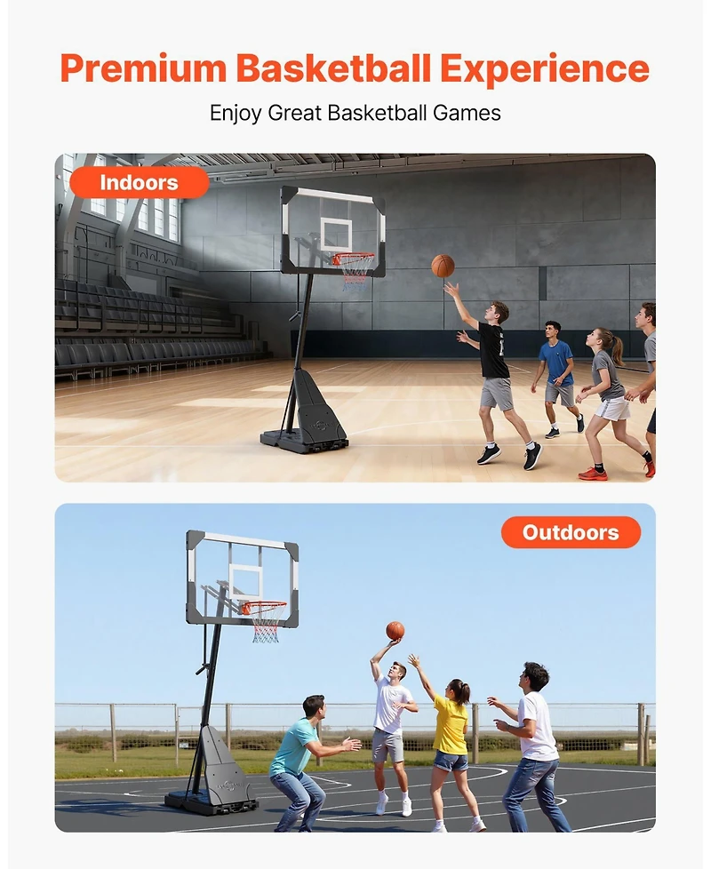 Mecale Portable Basketball Hoop, 8.04-10 ft Height Adjustable Stand with 44" Pc Backboard, Outdoor/Indoor Goal System