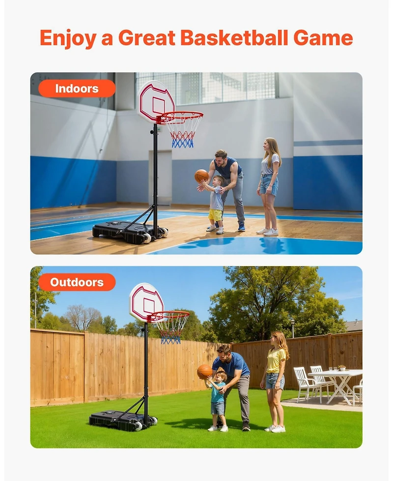 Mecale Kids Basketball Hoop, 5.2-6.9 ft Height Adjustable Stand with Rolling Wheels, Nylon Net, Portable Backboard Set