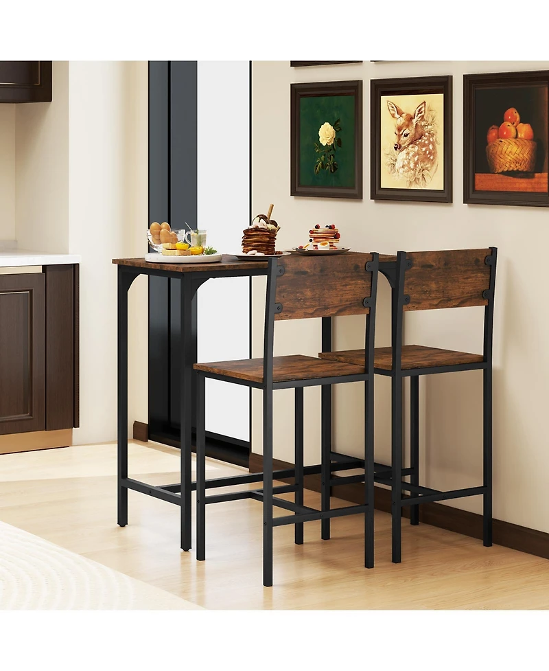 Sugift 3 Piece Bar Table Set with Backrest and Footrest for Small Space