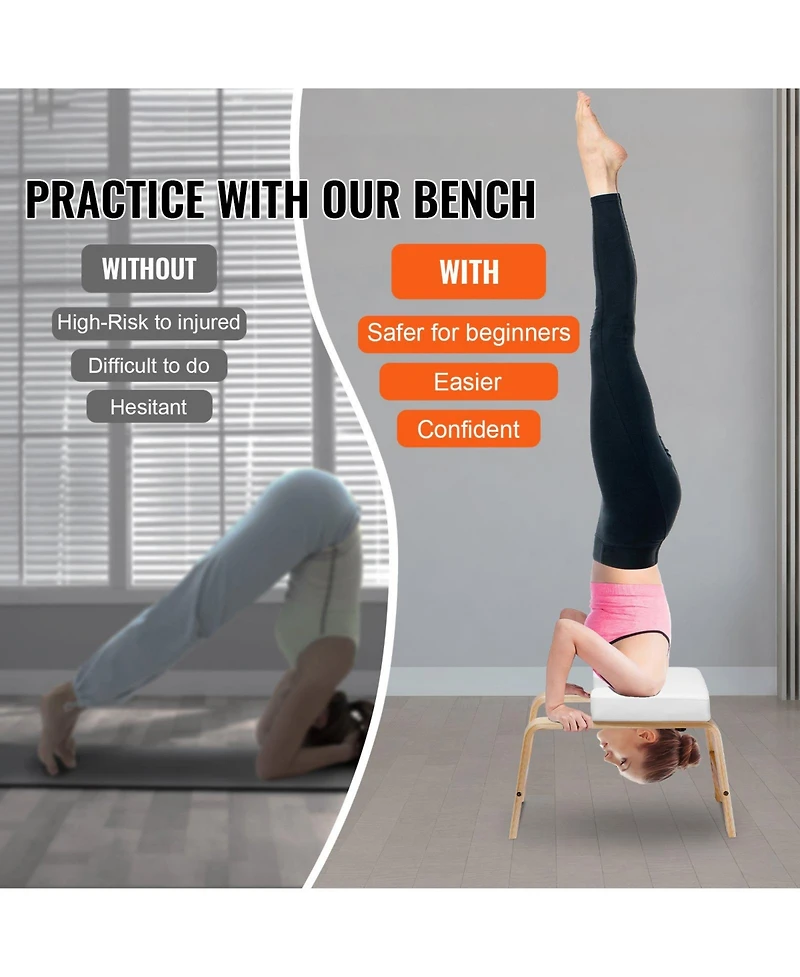 Mecale Yoga Headstand Bench 300 lbs with Wood Frame and Pu Pad