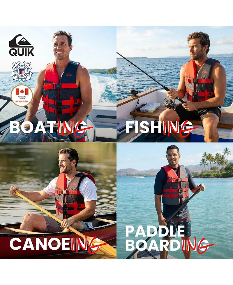 Quiksilver Uscg Approved Men's Life Vest, Light-Weight Epe Foam, Three Belts with Quick-Release Buckles and D-Ring for Fishing Boating