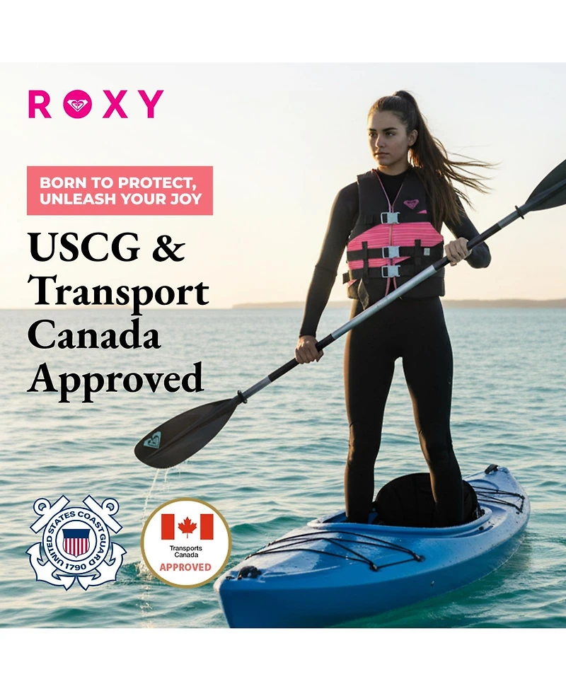 Roxy Uscg Approved Women s Life Vest, Light-Weight Epe Foam and Oversized Arm Holes, Three Belts with Quick-Release Buckles for Fishing and Boating