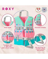 Roxy Kids Life Vest Uscg Approved with Quick-Release Buckles and Leg Strap, Lightweight Epe Foam for Boating, Fishing and Kayaking