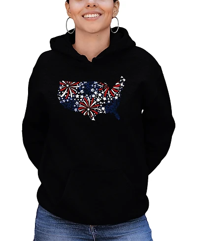 La Pop Art Women's Usa Fireworks Word Hooded Sweatshirt