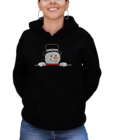 La Pop Art Women's Peeking Snowman Word Hooded Sweatshirt