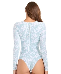 Volcom Women's Floral Print Long-Sleeve One-Piece Swimsuit