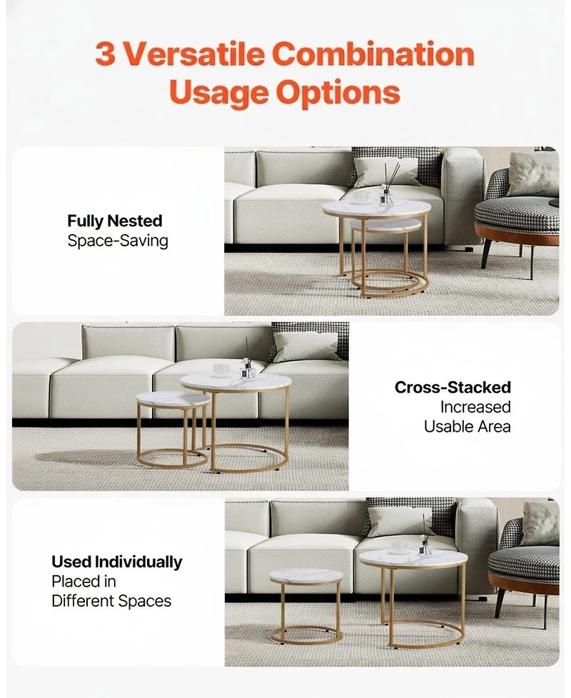 Gouun Round Nesting Coffee Table Set of 2 with Metal Frame