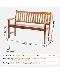 Gouun 50 in Wood Garden Bench with Backrest and Armrests, 800 lbs Capacity