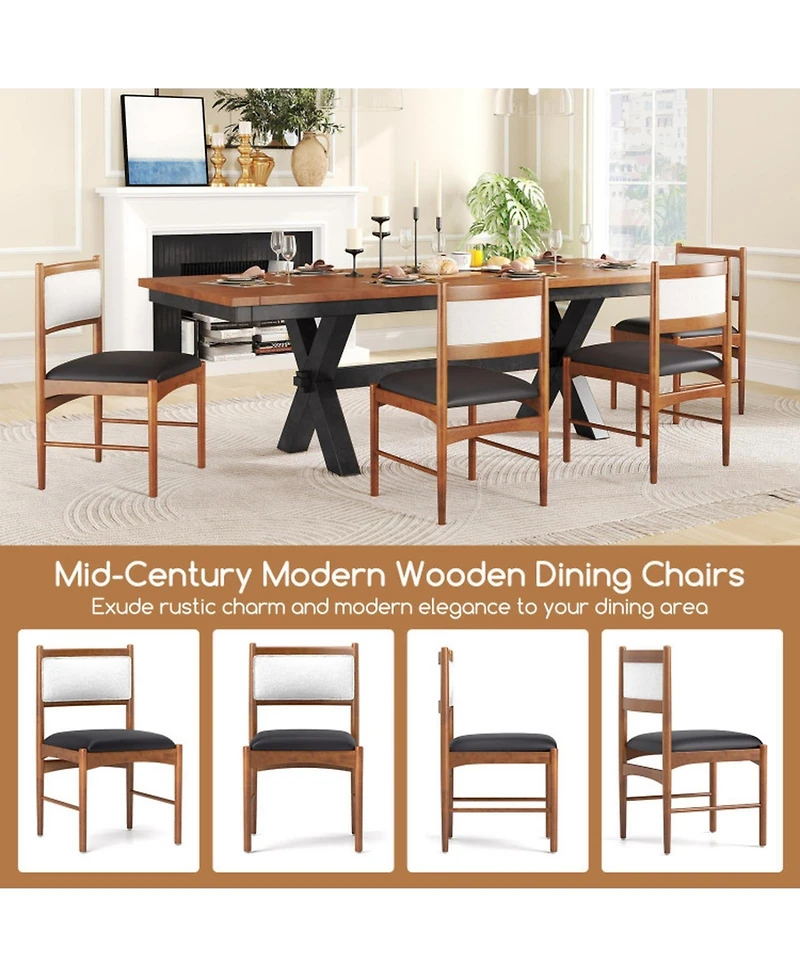 Gouun Set of 2 Wooden Dining Chairs with Faux Sherpa Backrest and Leathaire Seat