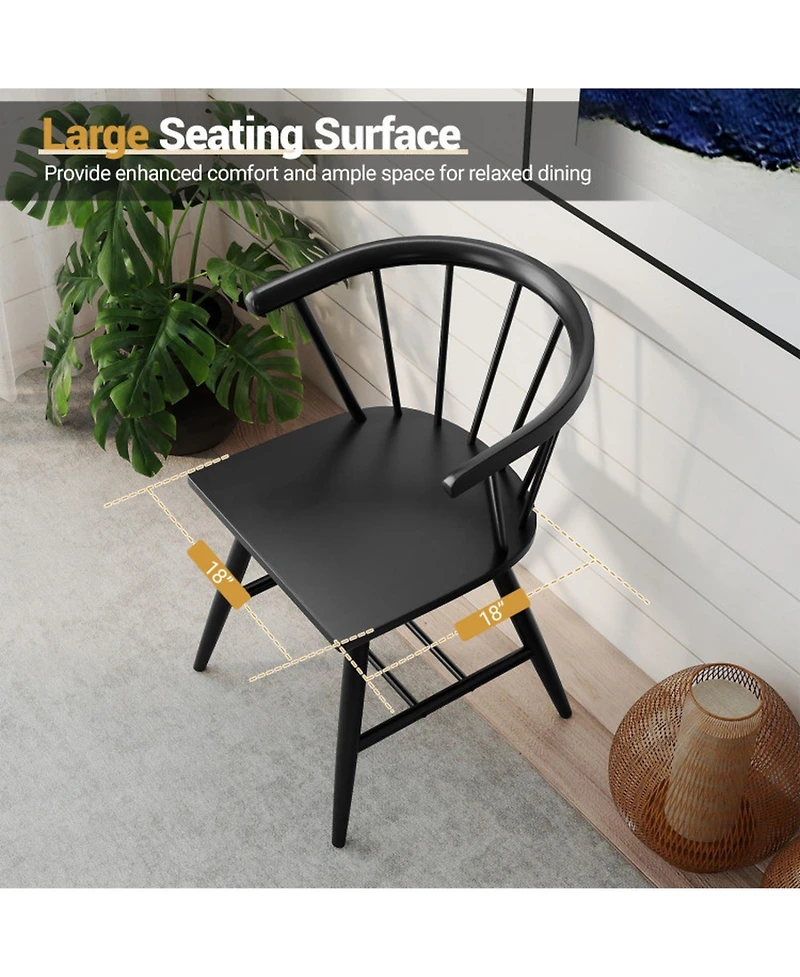 Gouun Set of 2 Mid-Century Windsor Dining Chairs with Spindle Back and Armrests