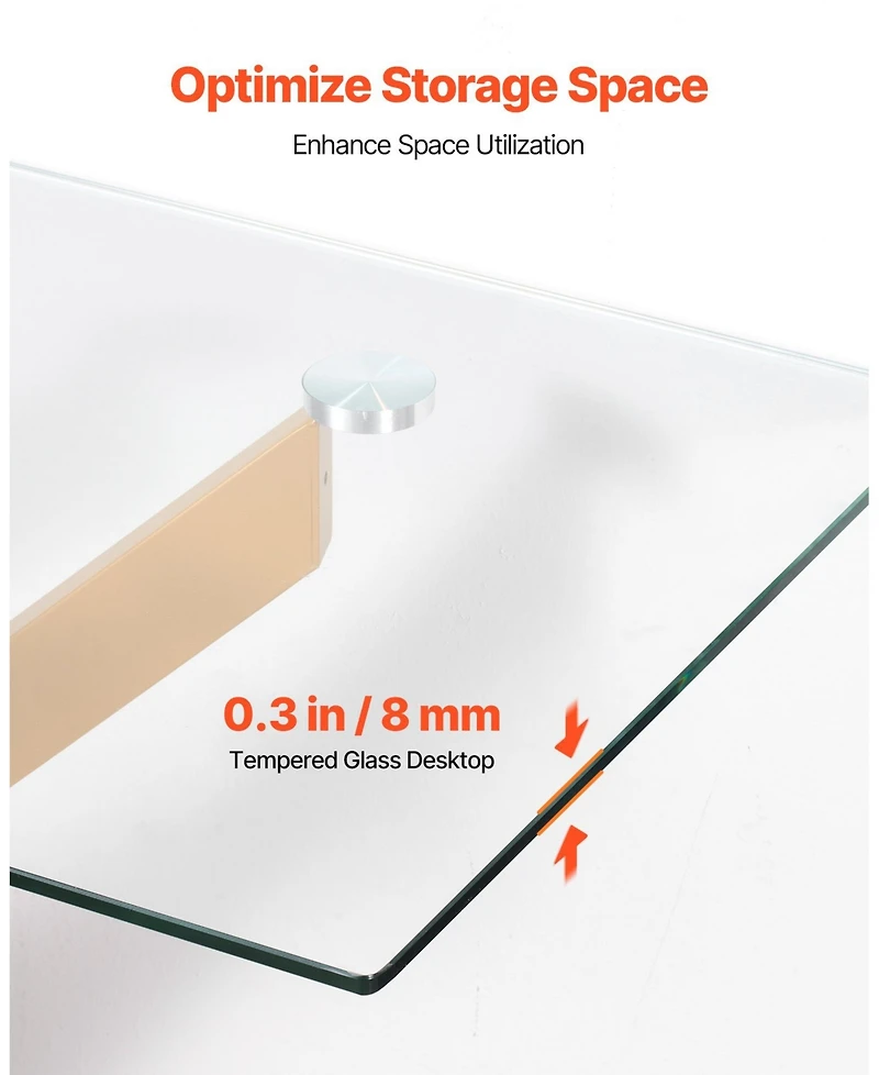 Gouun Tempered Glass Rectangle Coffee Table with Metal Cross-Leg Frame