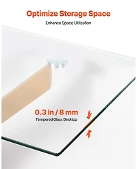 Gouun Tempered Glass Rectangle Coffee Table with Metal Cross-Leg Frame