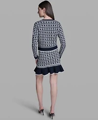 Bcbg Womens Printed Crewneck Sweater Jacket Sweater Knit Skirt