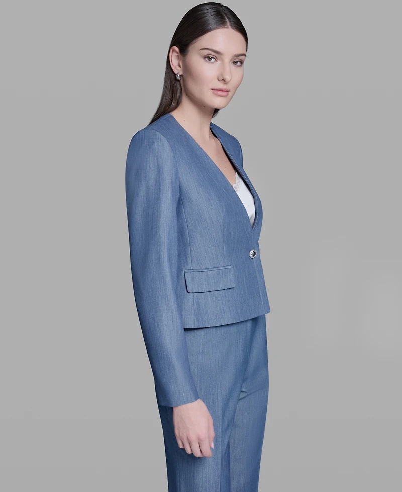 Bcbg Women's One-Button Faux Denim Jacket