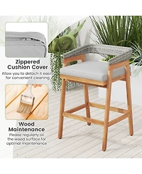 Gouun Acacia Wood Counter Height Bar Stools Set of 2 with Cushions and Wicker Back