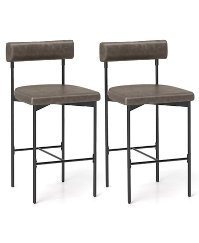 Gouun Upholstered Counter Height Bar Stool Set of 2 with Padded Backrest and Metal Frame