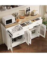 gaomon Farmhouse Large Buffet Sideboard Cabinet with Four Doors Three Drawers Adjustable Shelves and Fluted Acrylic Doors