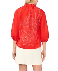 Vince Camuto Women's 3/4-Length Sleeve Wide Pleated Neck Blouse