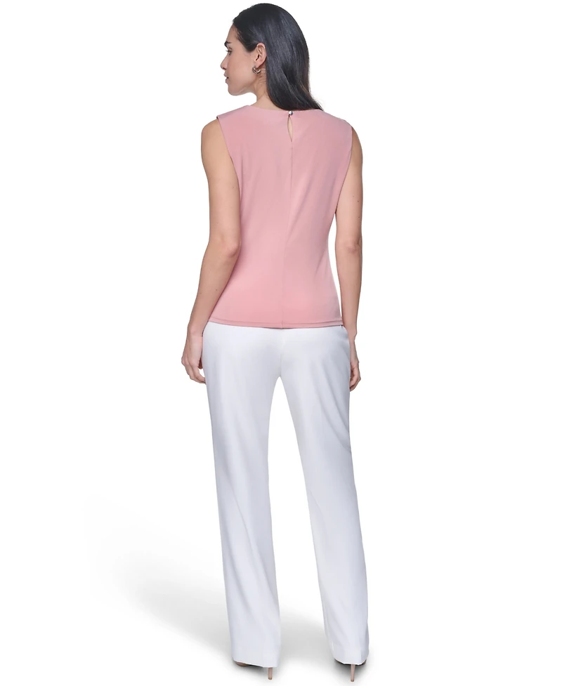 Calvin Klein Women's Pleated Crewneck Sleeveless Top