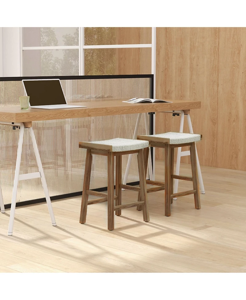 Gymax Set of 4 Saddle Bar Stools 25.5'' Counter Height Dining Stools w/ Seaweed Woven Seat