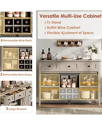 gaomon 47 Inch Farmhouse Buffet Cabinet with Sliding Barn Doors Removable Wine Rack and Adjustable Shelves for Kitchen and Dining Room