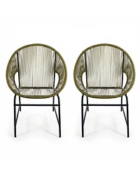 Rainsken Outdoor Wicker Chair Set of 2, Oval Silhouette Lounge Seats with Durable Pe Rattan and Sturdy Iron Frame for Porch, Patio and Poolside