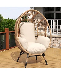 Rainsken Oversized Wicker Egg-Chair, Outdoor Indoor Pe Rattan Patio Swing with 8-Inch Cushion, 400 lb Capacity for Living Room, Balcony, Backyard