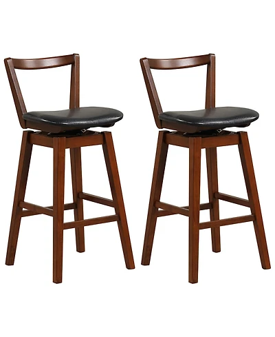 Gymax Swivel Bar Height Bar Stool Set of 2 30.5'' Upholstered Pu Leather Kitchen