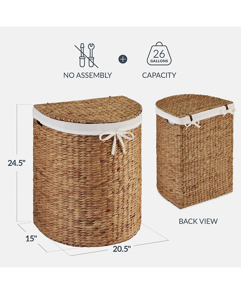 Best Choice Products Half Moon Laundry Hamper w/ Lid, Round Basket, Removable Liner & Handles