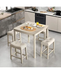 Sugift Five Piece Bar Table Set with Square Table and Stools